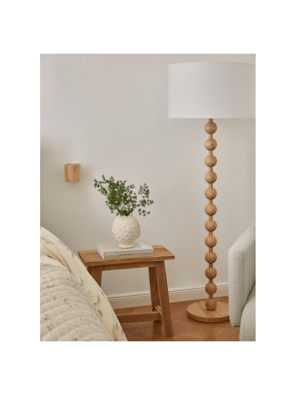 Vloerlamp Shona met houten voet, Lampenkap: textiel, Lampvoet: massief essenhout, FSC®-g, Licht essenhout, wit, H 149 cm