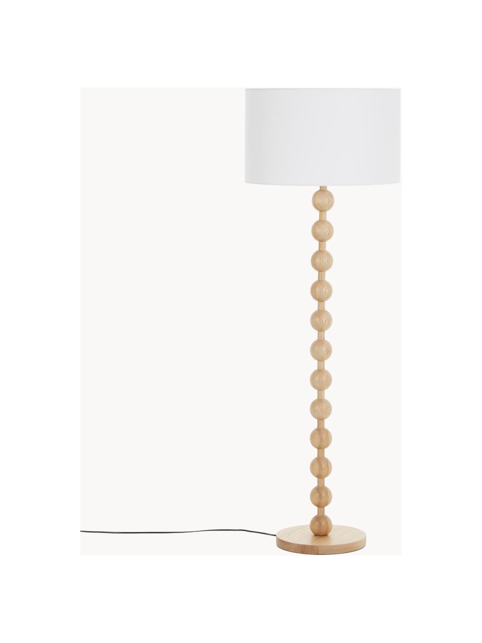 Stojací lampa s dřevěnou podstavou Shona, Světlé jasanové dřevo, bílá, V 149 cm