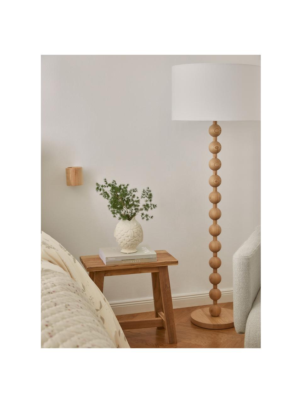 Lampadaire avec pied en bois Shona, Bois de frêne clair, blanc, haut. 149 cm