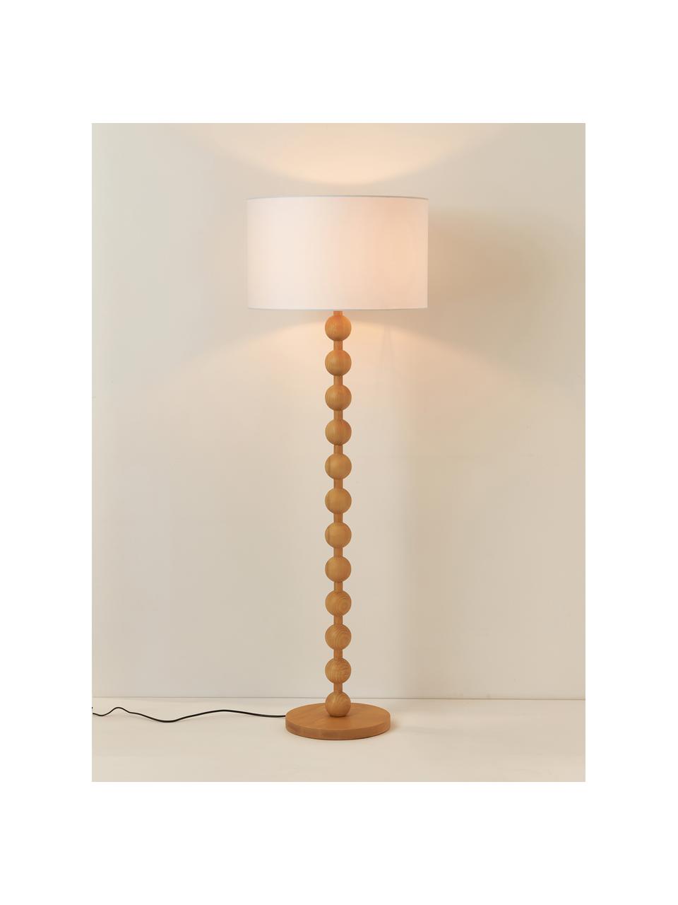 Stojací lampa s dřevěnou podstavou Shona, Světlé jasanové dřevo, bílá, V 149 cm