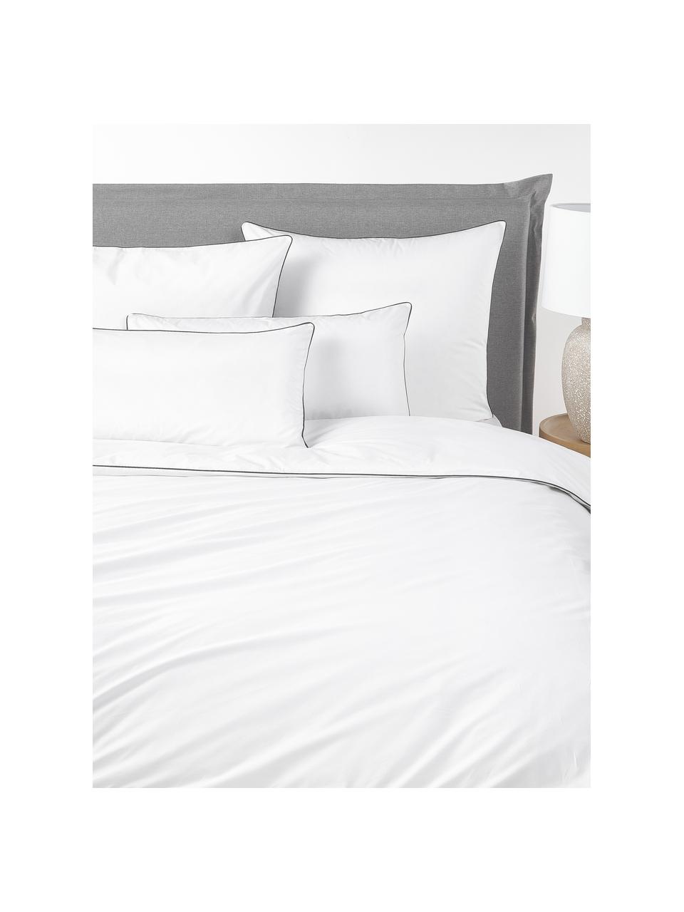 Funda de almohada de percal con ribete Daria, Blanco, gris oscuro, An 45 x L 110 cm