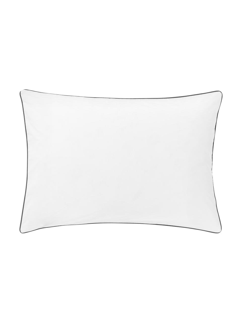 Taie d'oreiller en percale de coton avec passepoil Daria, Blanc, gris foncé, larg. 50 x long. 70 cm