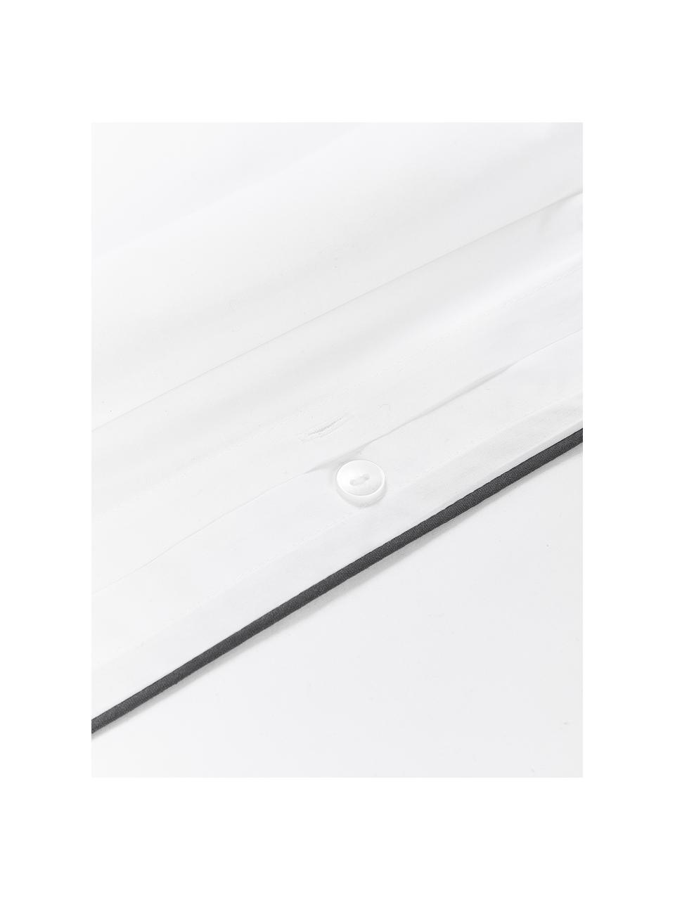 Taie d'oreiller en percale de coton avec passepoil Daria, Blanc, gris foncé, larg. 50 x long. 70 cm