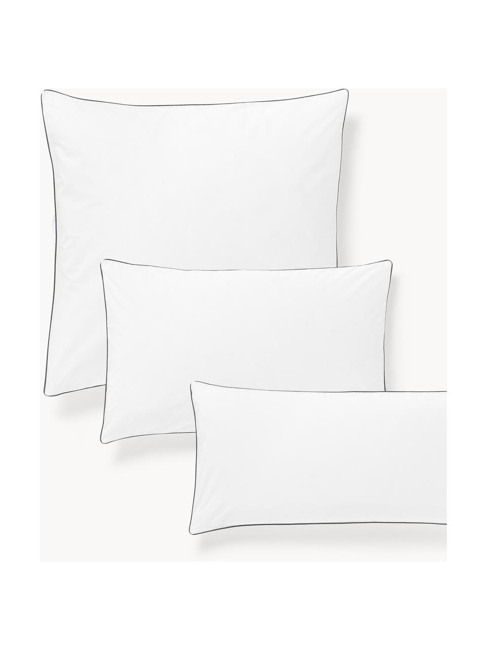 Taie d'oreiller en percale de coton avec passepoil Daria, Blanc, anthracite, larg. 50 x long. 70 cm