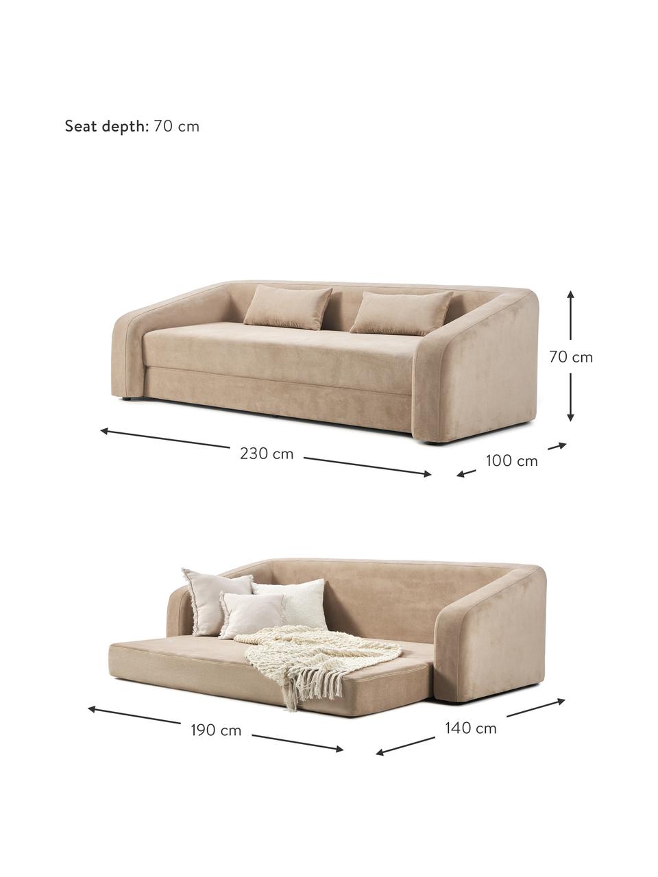 Sofá cama Eliot (3 plazas), Tapizado: 88% poliéster, 12% nylon , Patas: plástico, Tejido color arena, An 230 x Al 70 cm