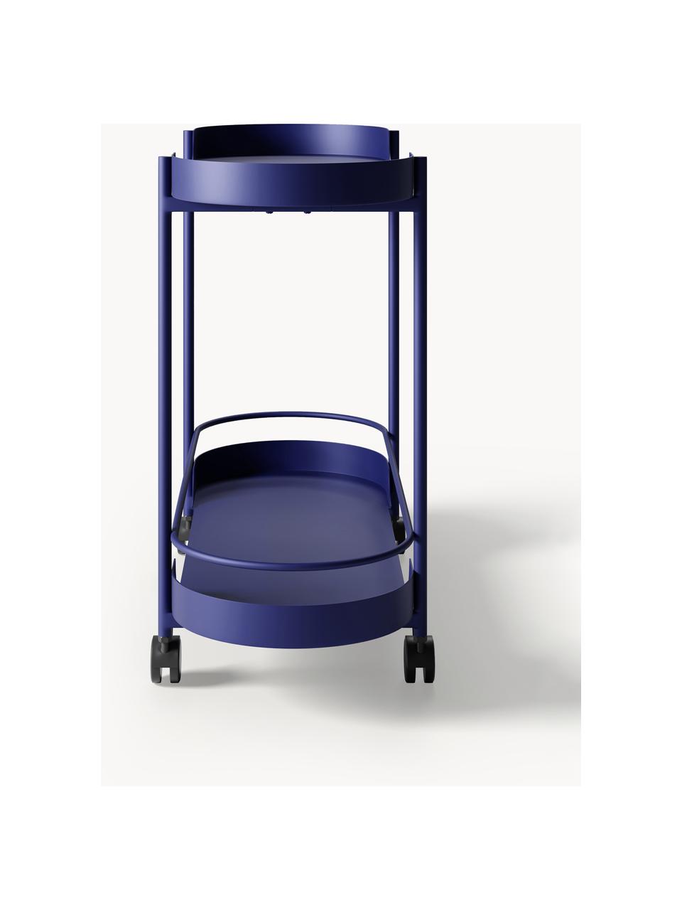 Carrello di servizio in metallo Taru, Struttura: metallo verniciato a polv, Ruote: plastica, Blu elettrico opaco, nero, Larg. 79 x Alt. 65 cm