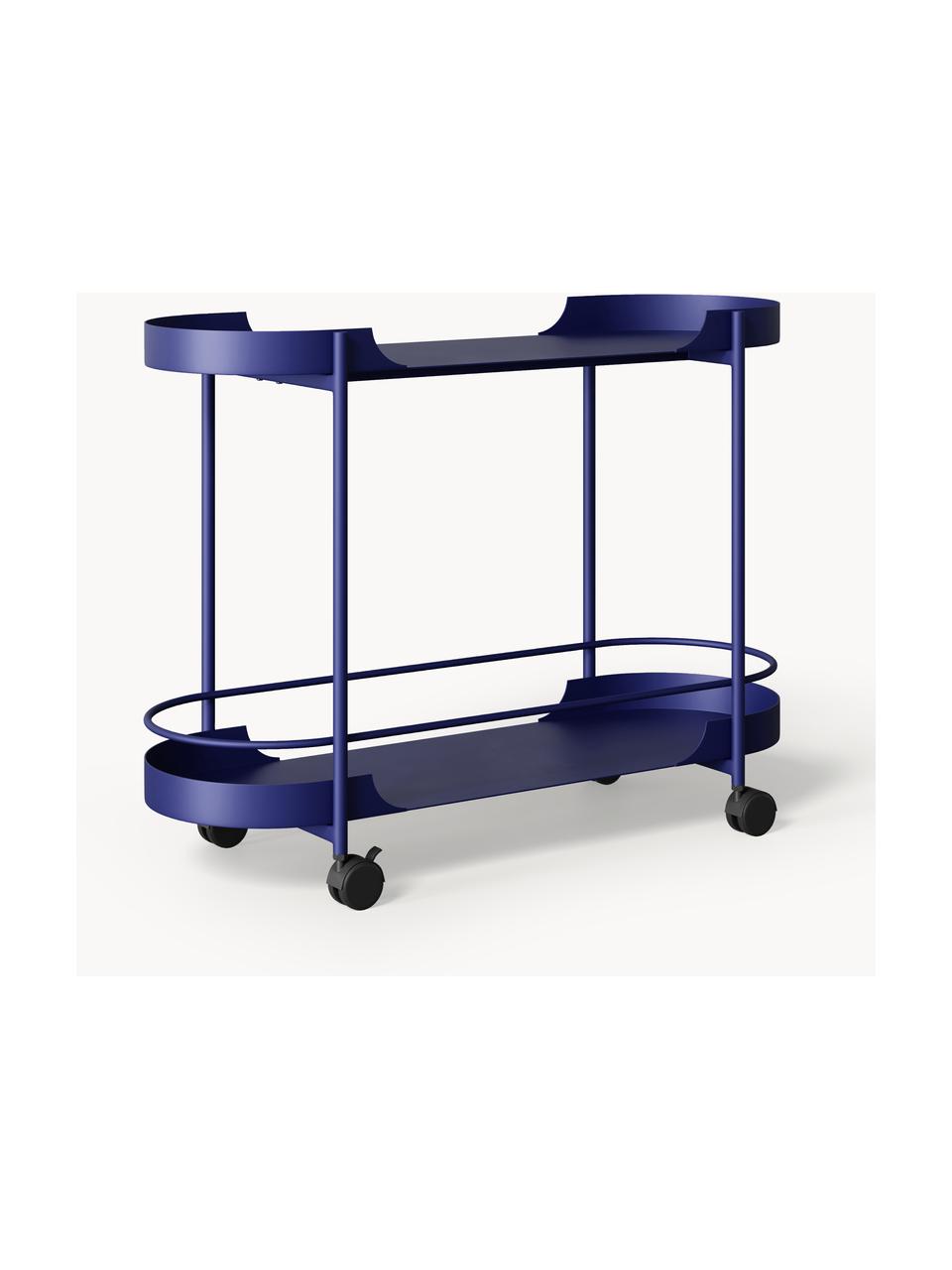 Carrello di servizio in metallo Taru, Struttura: metallo verniciato a polv, Ruote: plastica, Blu elettrico opaco, nero, Larg. 79 x Alt. 65 cm