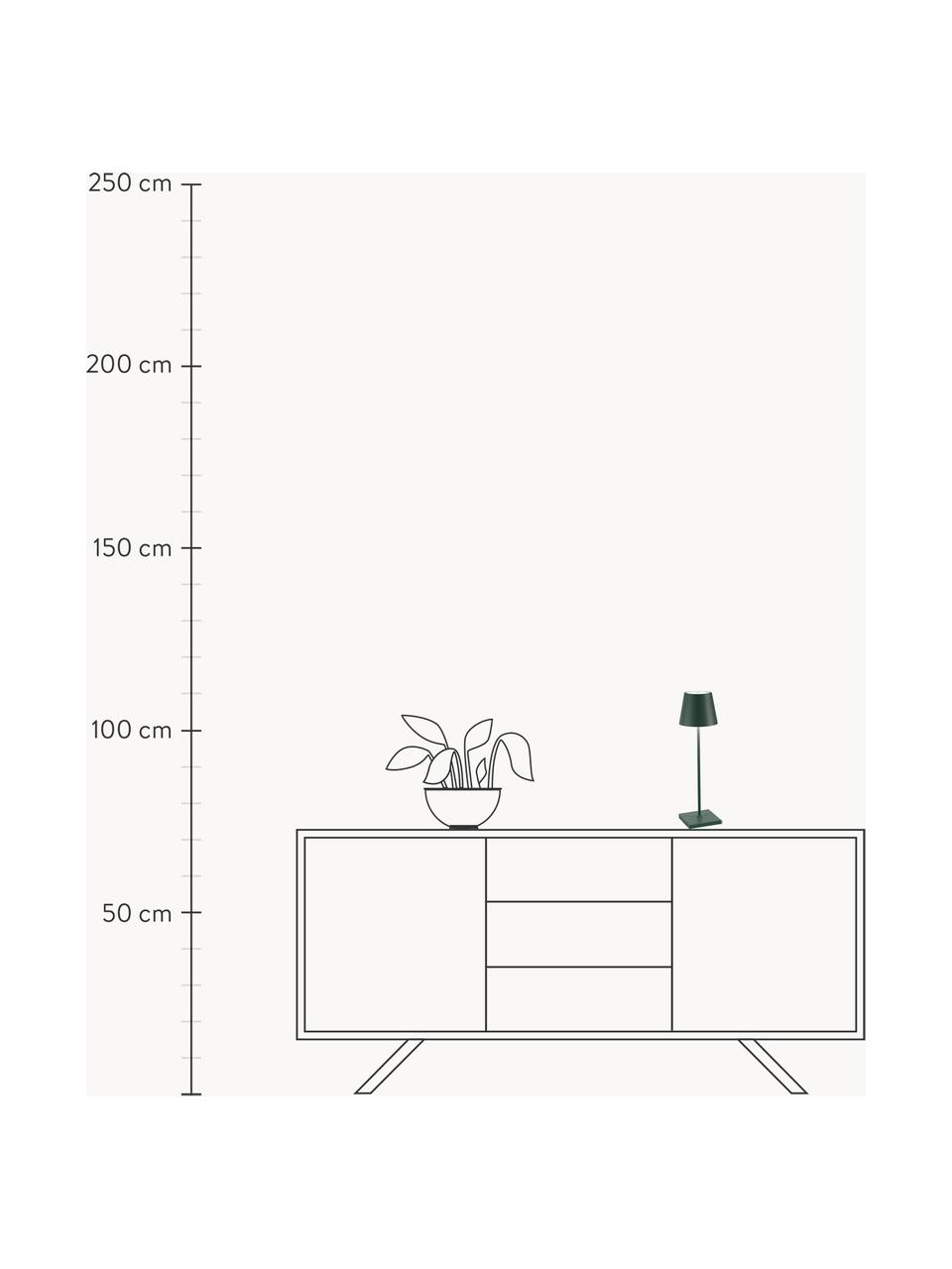 Lampada da tavolo portatile a LED con luce regolabile Poldina, Lampada: alluminio rivestito, Verde scuro opaco, Ø 11 x Alt. 38 cm