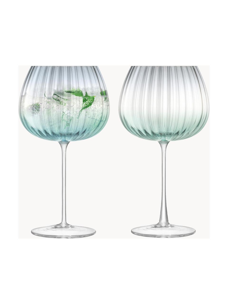 Handgemachte Weingläser Dusk mit Farbverlauf, 2 Stück, Glas, Türkis, Grau, Transparent, Ø 10 x H 20 cm, 650 ml