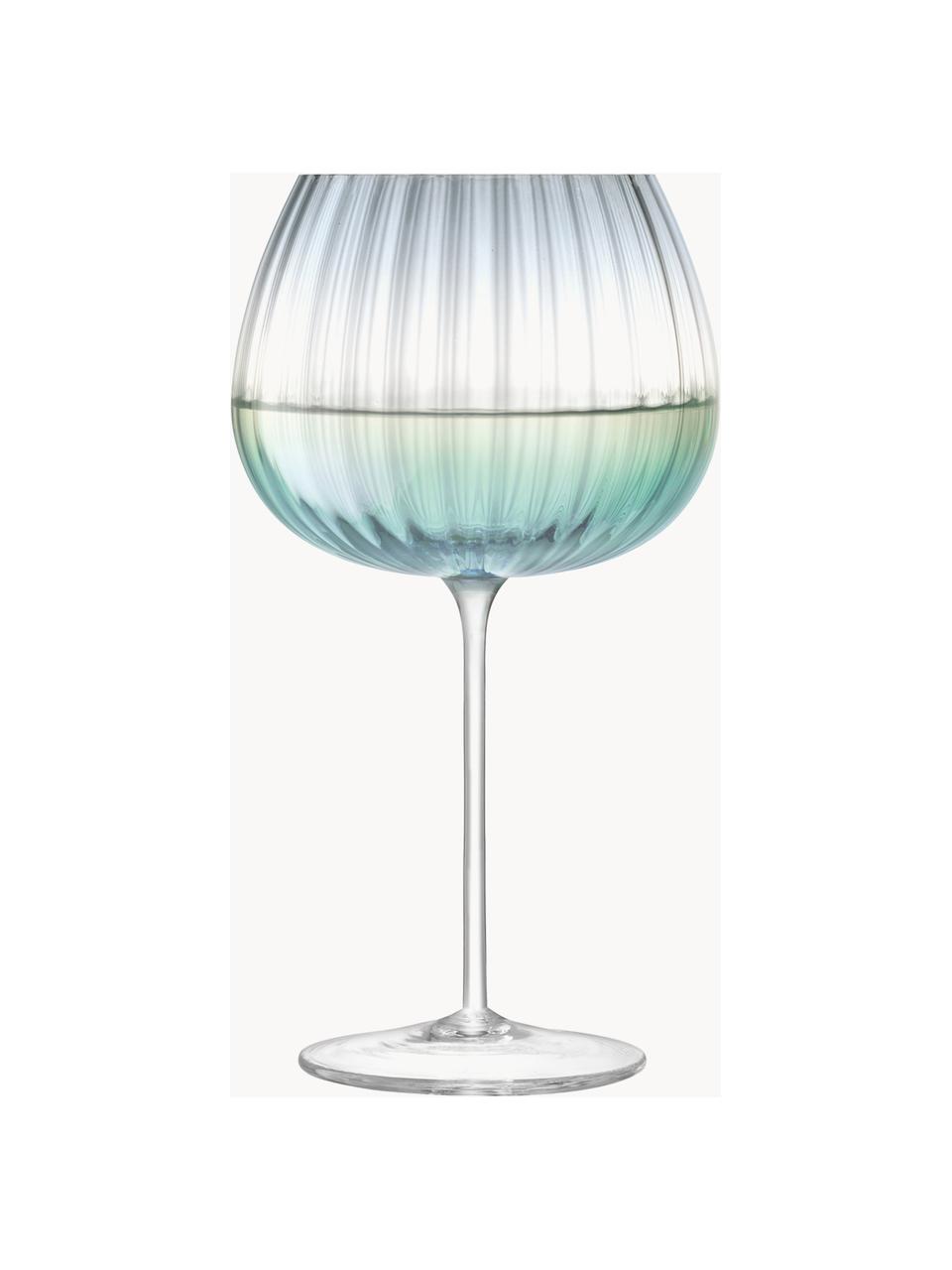 Handgemachte Weingläser Dusk mit Farbverlauf, 2 Stück, Glas, Türkis, Grau, Transparent, Ø 10 x H 20 cm, 650 ml