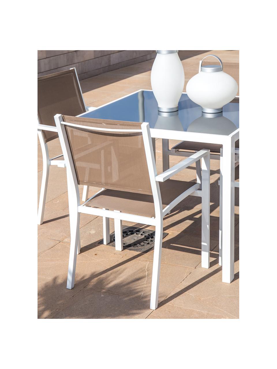 Sedia impilabile da giardino Thais, Struttura: alluminio rivestito, Bianco, taupe, Larg. 69 x Alt. 99 cm