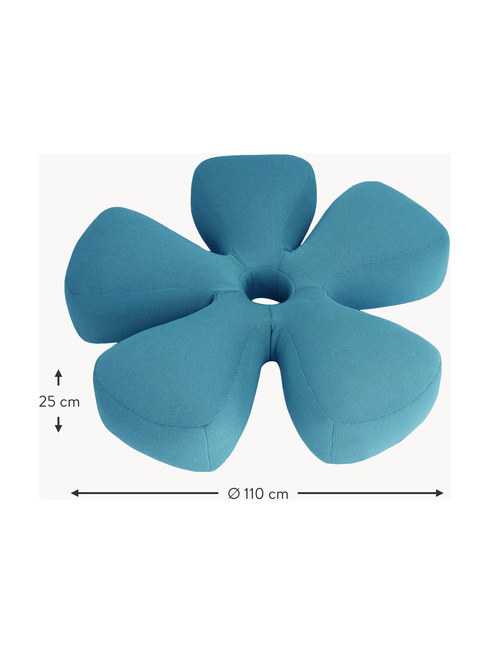 Puf artesanal grande para exterior Flower, Tapizado: 70% PAN + 30% PES, imperm, Azul petróleo, Ø 110 x Al 25 cm