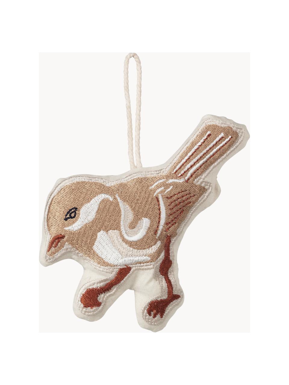 Bestickte Stoff-Baumanhänger Bird, 2 Stück, Baumwolle, Beigetöne, B 12 x H 8 cm