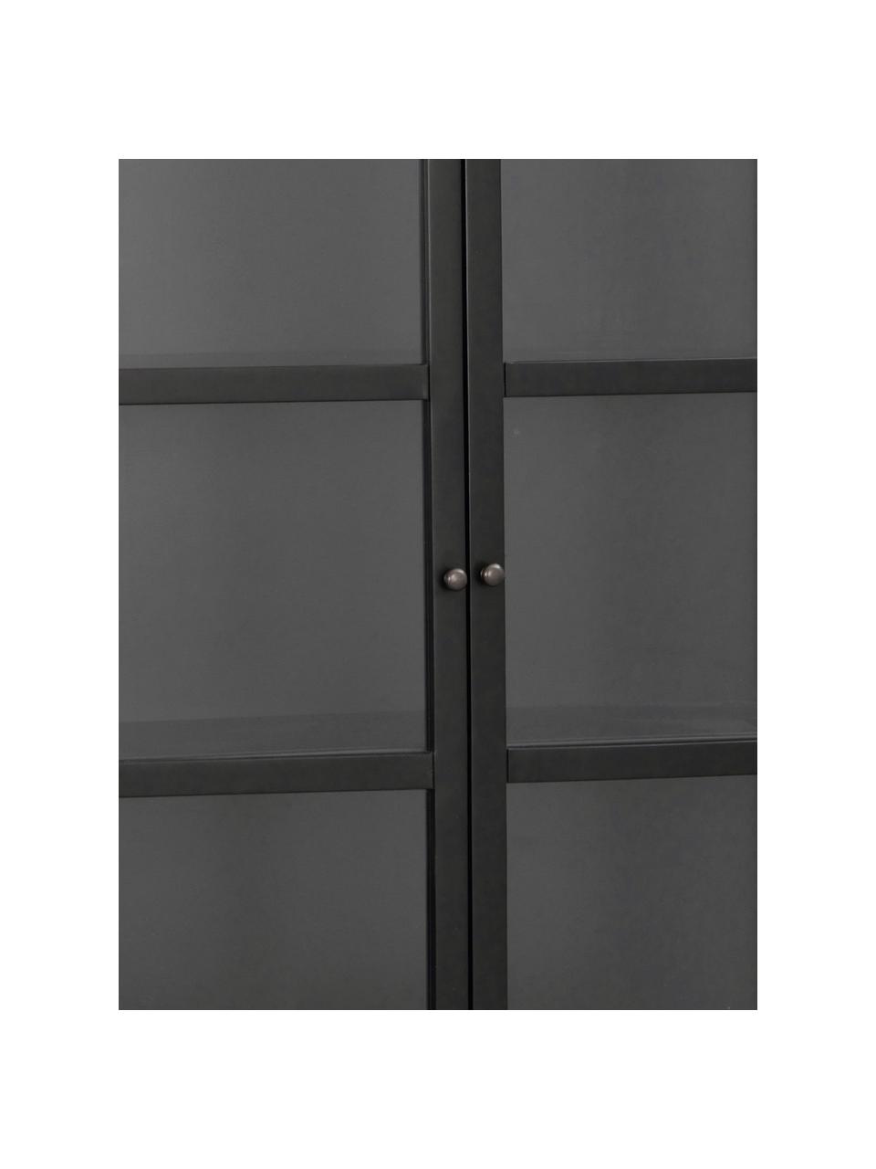 Glazen vitrine Marshall met hoge poten in zwart metaal, Zwart, B 85 x H 160 cm