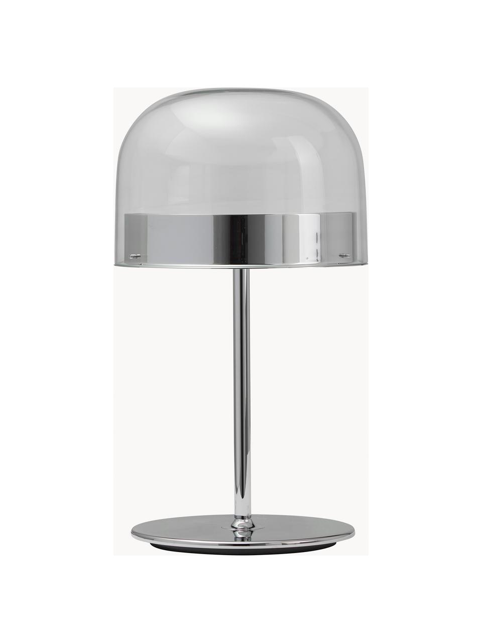 Handgemaakte LED tafellamp Equatore, Lampenkap: glas, gegalvaniseerd meta, Transparant, zilverkleurig, Ø 24 x H 43 cm
