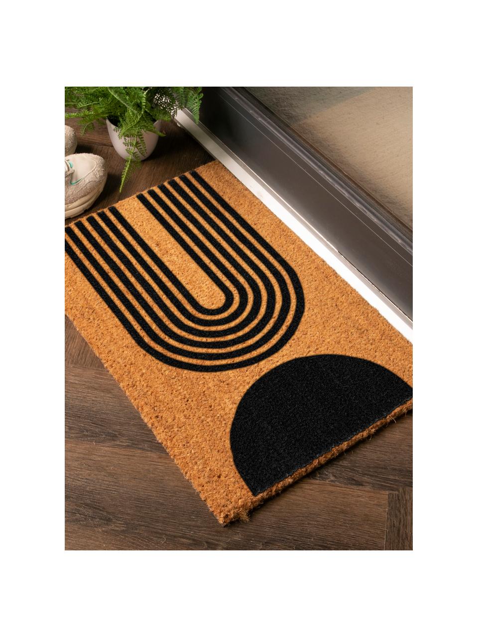 Zerbino Abstract Half Moon, Retro: 60% PVC antiscivolo, Beige, nero, Larg. 40 x Lung. 60 cm