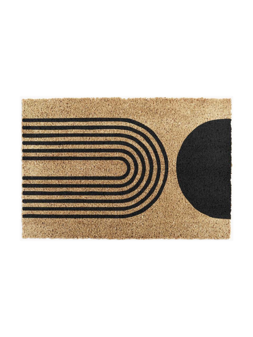 Felpudo Abstract Half Moon, Parte superior: 40% fibras de coco (Coir), Reverso: 60% PVC antideslizante, Beige, negro, An 40 x L 60 cm