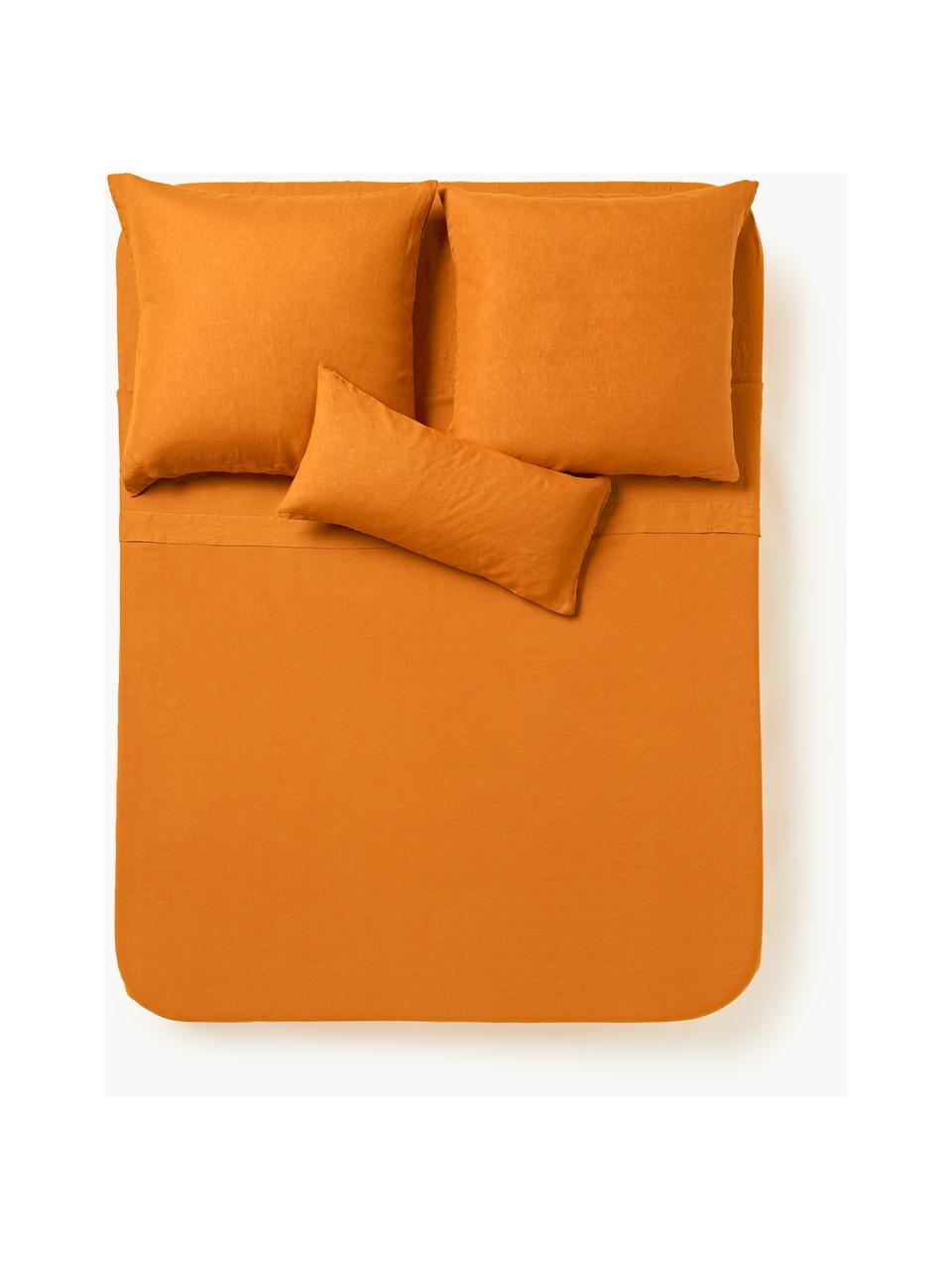 Drap plat en lin délavé Airy, Orange, larg. 240 x long. 280 cm