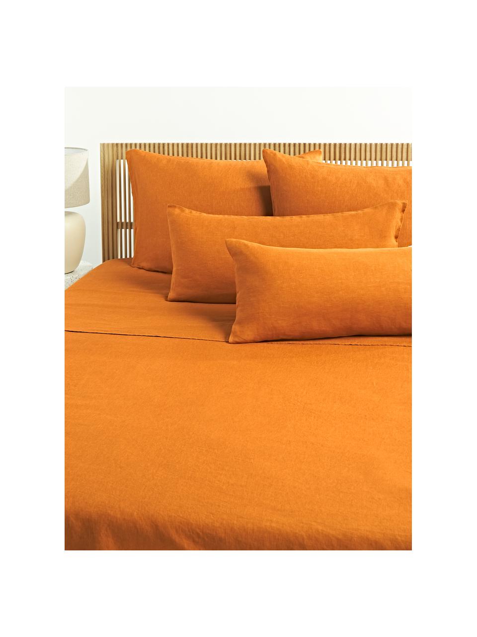 Drap plat en lin délavé Airy, Orange, larg. 240 x long. 280 cm