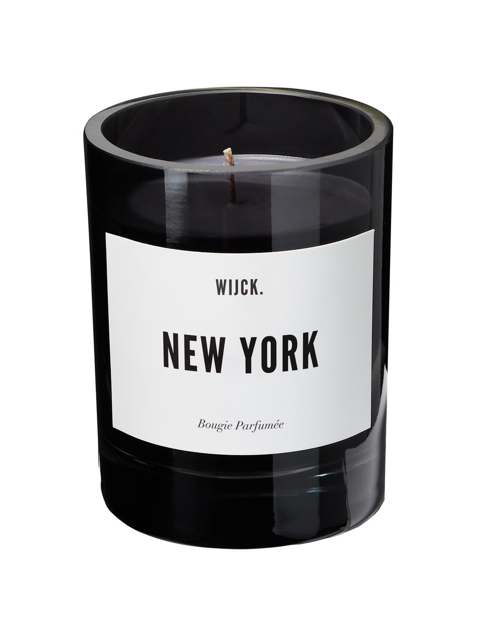 Geurkaars New York (groene citroen, rozen & hout), Houder: mondgeblazen glas, Zwart, Ø 8 x H 11 cm