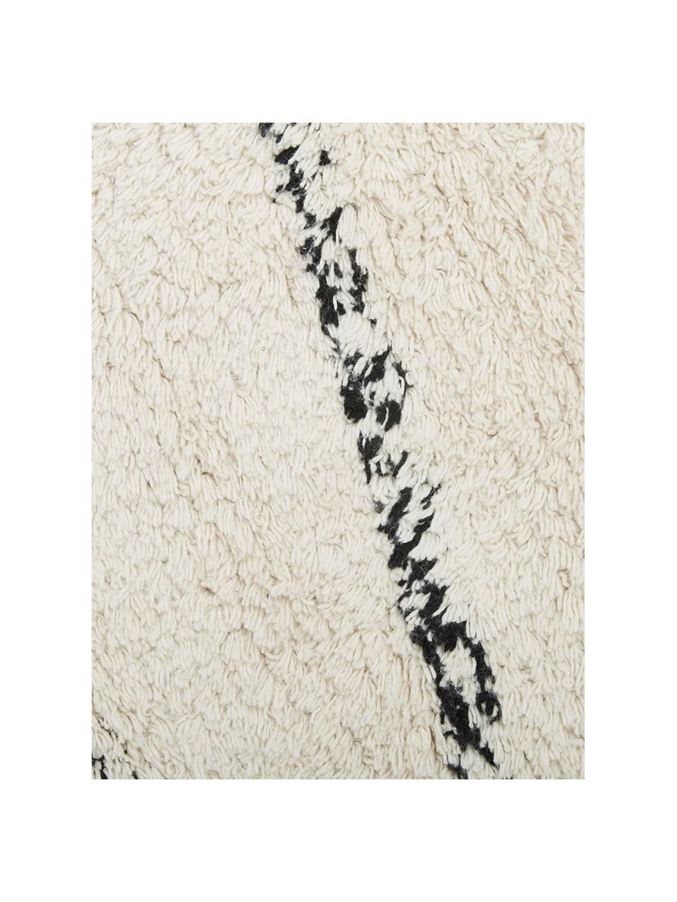 Handgetuft katoenen vloerkleed Asisa met zigzaggend patroon en franjes, 100% katoen, Beige, zwart, B 120 x L 180 cm (maat S)