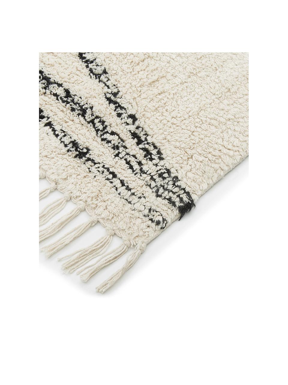 Alfombra artesanal de algodón con flecos Asisa, 100% algodón, Beige, negro, An 120 x L 180 cm (Tamaño S)