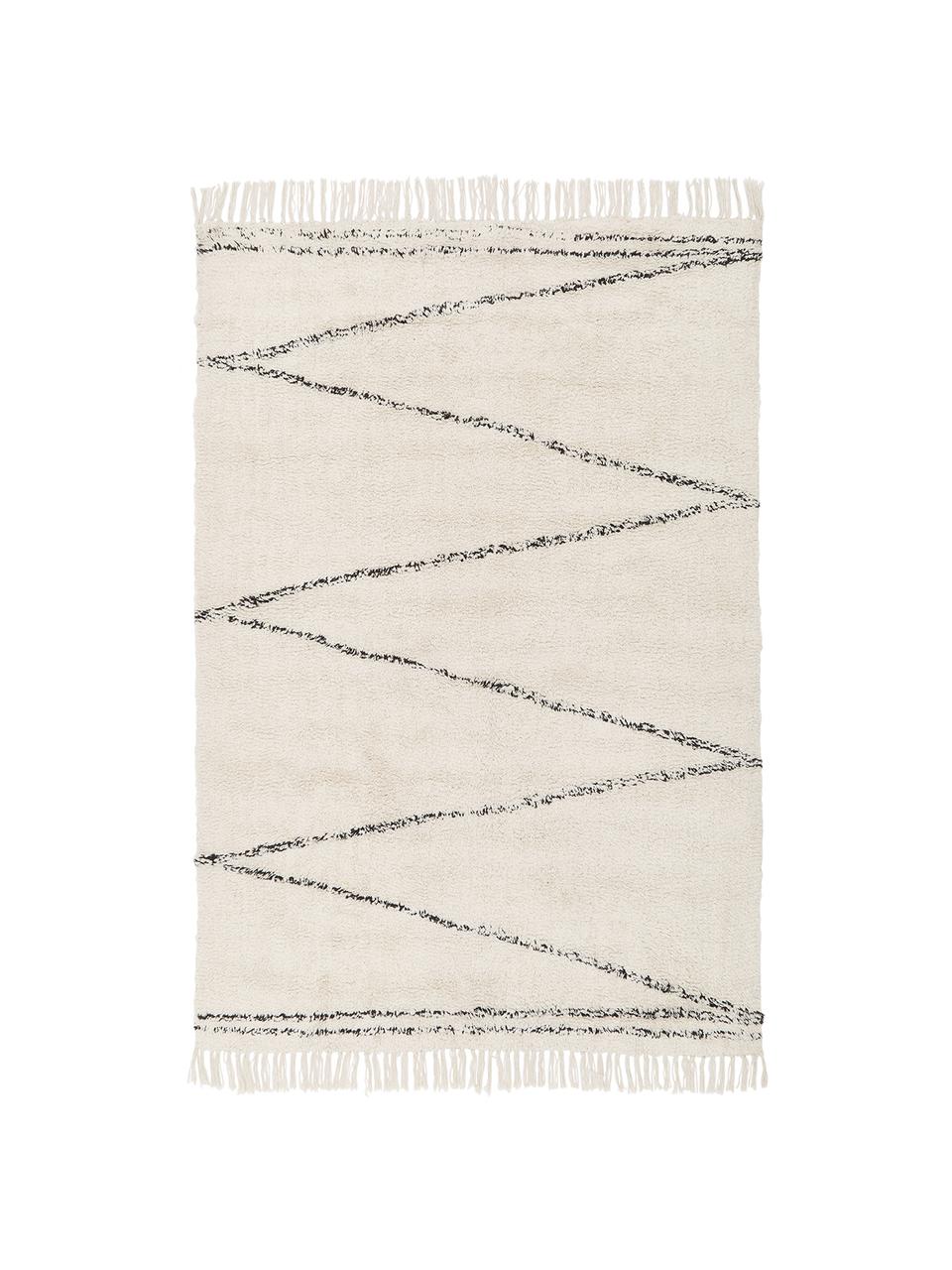 Ręcznie tuftowany dywan z bawełny z frędzlami Asisa, 100% bawełna, Beżowy, czarny, S 200 x D 300 cm (Rozmiar L)
