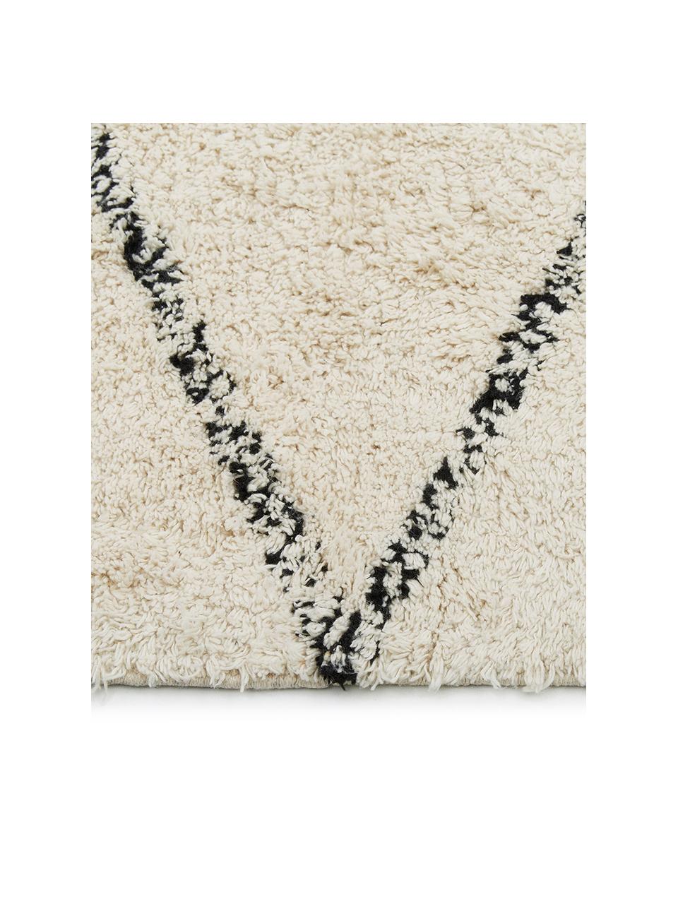 Handgetufteter Baumwollteppich Asisa mit Zickzack-Muster und Fransen, 100% Baumwolle, Beige, Schwarz, B 200 x L 300 cm (Größe L)