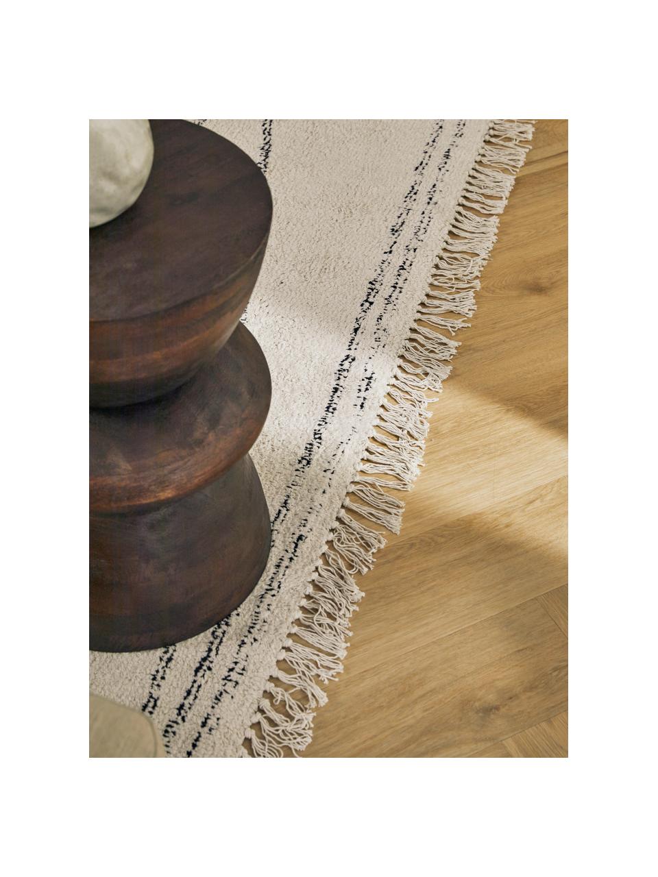 Handgetuft katoenen vloerkleed Asisa met zigzaggend patroon en franjes, 100% katoen, Beige, zwart, B 200 x L 300 cm (maat L)