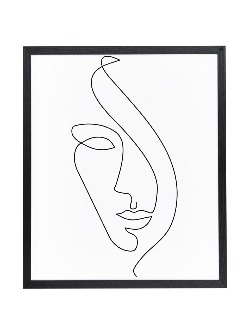 Ingelijste digitale print Abstract Face II, Lijst: gelakt beukenhout, Zwart, wit, B 53 x H 63 cm