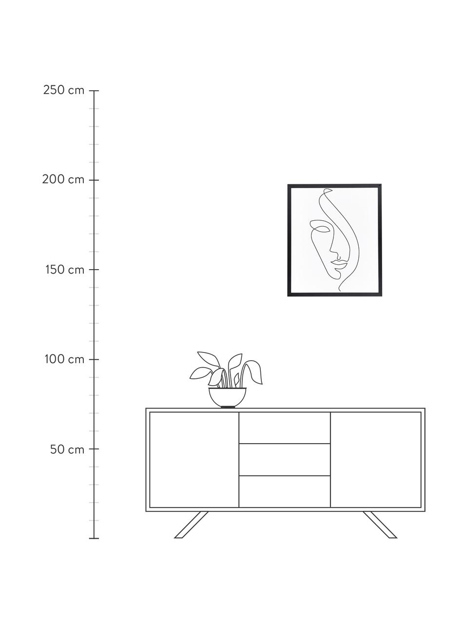 Ingelijste digitale print Abstract Face II, Lijst: gelakt beukenhout, Zwart, wit, B 53 x H 63 cm