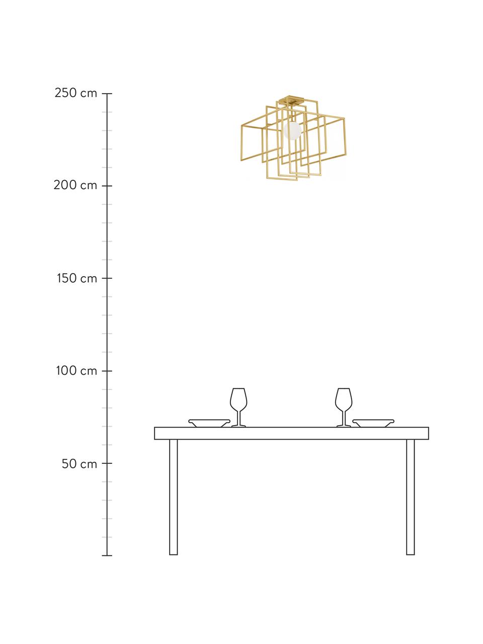 Design plafondlamp Rubic met glazen lampenkap, Lampenkap: glas, Baldakijn: gepoedercoat metaal, Goudkleurig, B 40 x H 43 cm