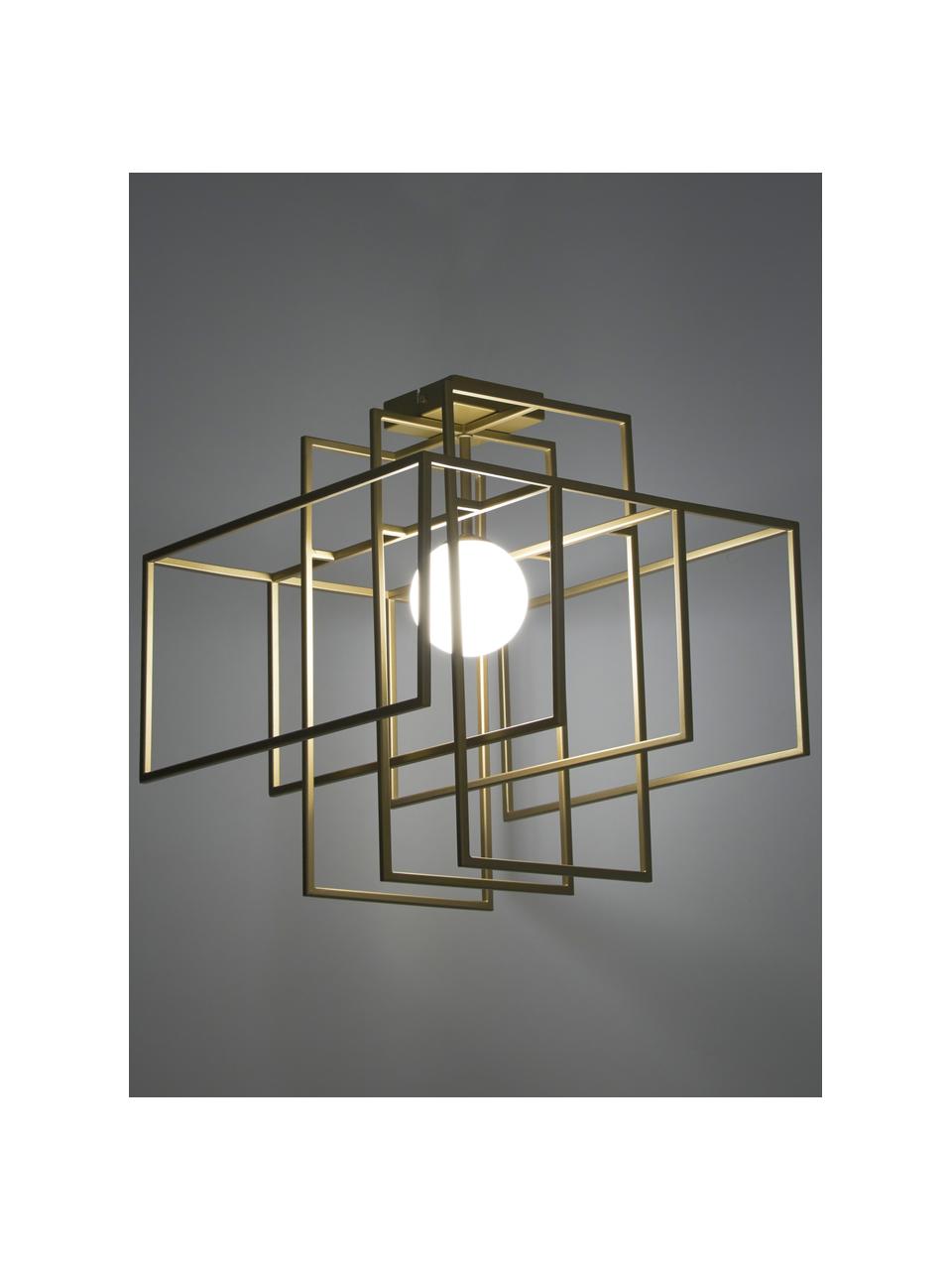 Design plafondlamp Rubic met glazen lampenkap, Lampenkap: glas, Baldakijn: gepoedercoat metaal, Goudkleurig, B 40 cm x H 43 cm