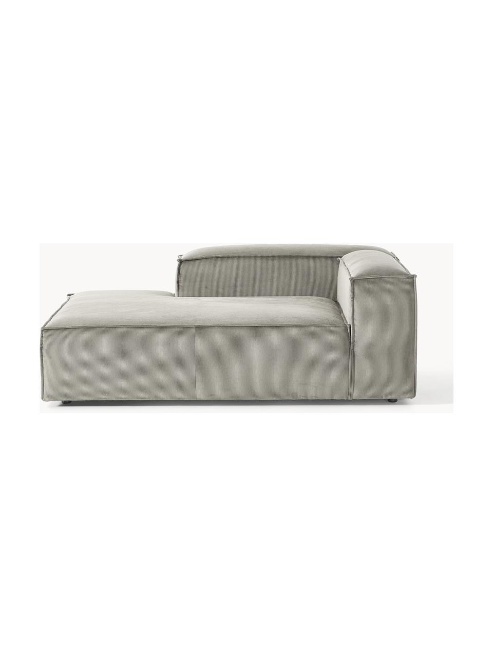 Chaise longue hoekmodule Lennon van corduroy, Bekleding: corduroy (92% polyester, , Frame: massief grenenhout, multi, Poten: kunststof Dit product is , Corduroy grijs, B 119 x D 180 cm, hoekdeel links