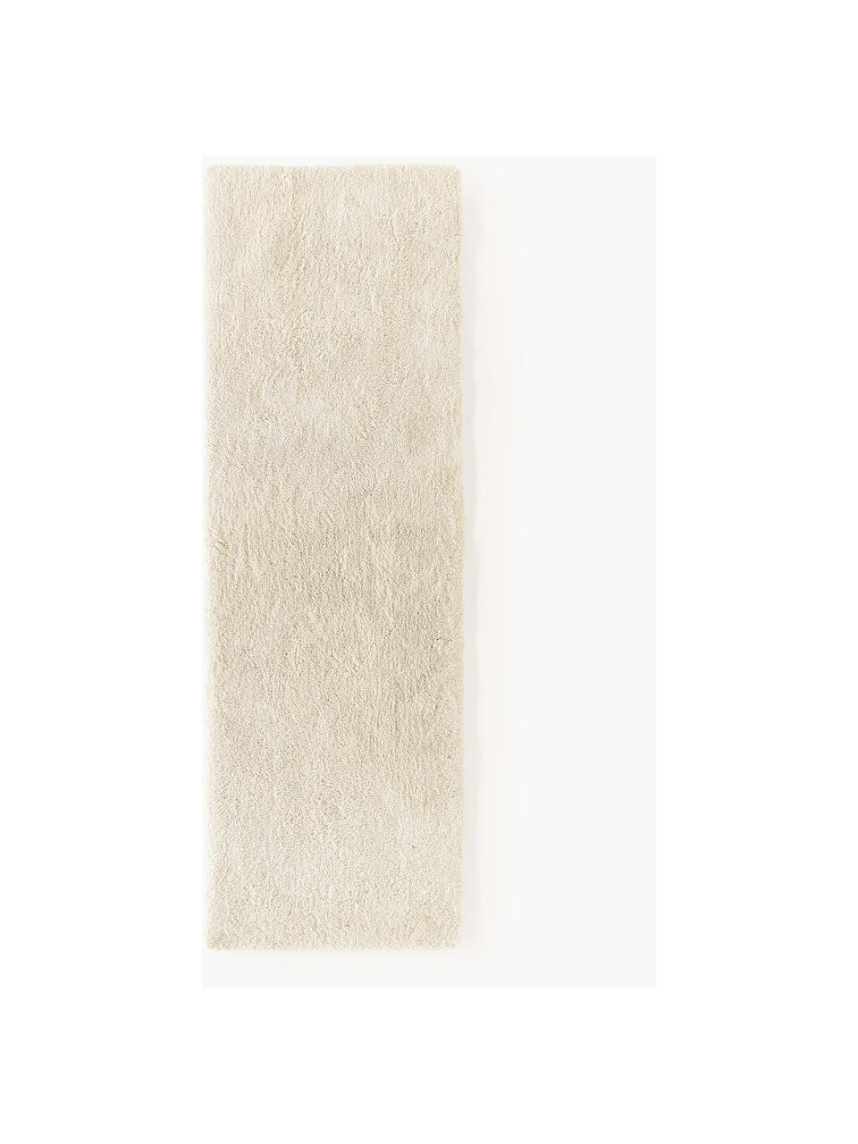 Pluizige hoogpolige loper Leighton, Onderzijde: 70% polyester, 30% katoen, Crèmewit, B 80 x L 200 cm