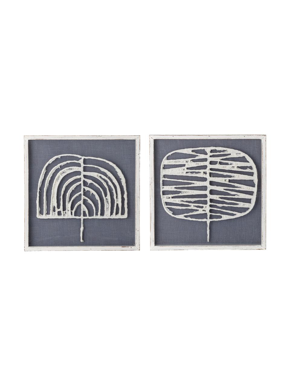 Set 2 oggetti da parete Abia, Pannello di fibra a media densità (MDF), carta, legno di abete, Grigio, bianco, Larg. 42 x Alt. 42 cm