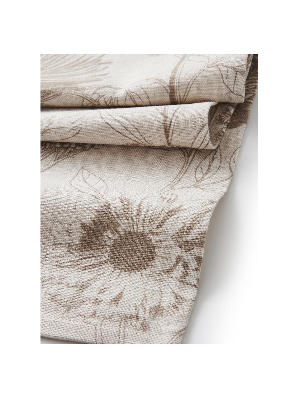 Tafelloper Freya met bloemenprint in bruin/beige, 86 % katoen, 14 % linnen, Beige, bruin, B 40 cm x L 140 cm