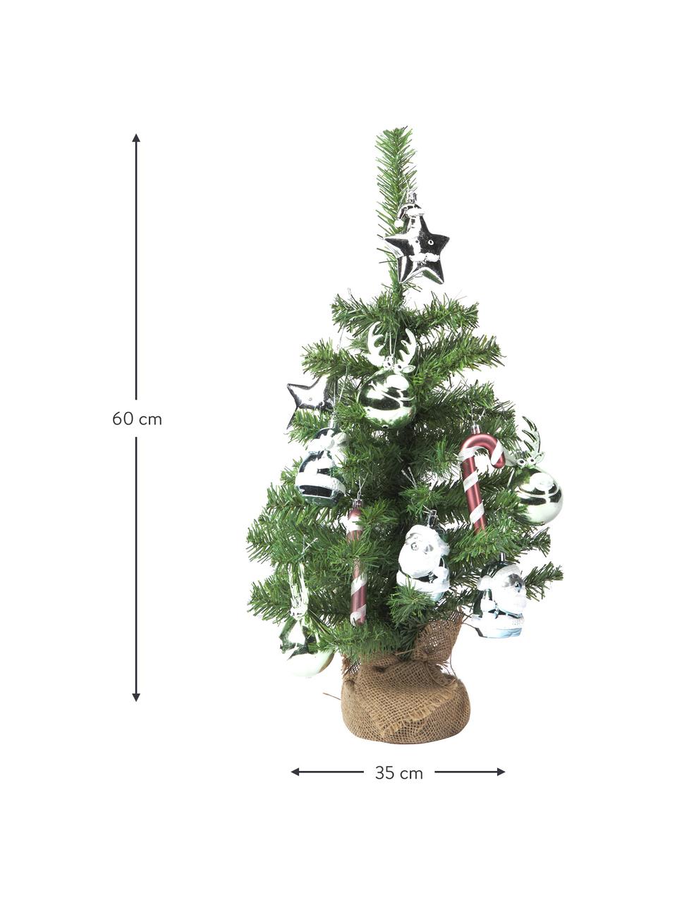 Sada umělého vánočního stromku s ozdobami Imperial, 11 dílů, Umělá hmota, Zelená, stříbrná, červená, bílá, Ø 35 cm, V 60 cm