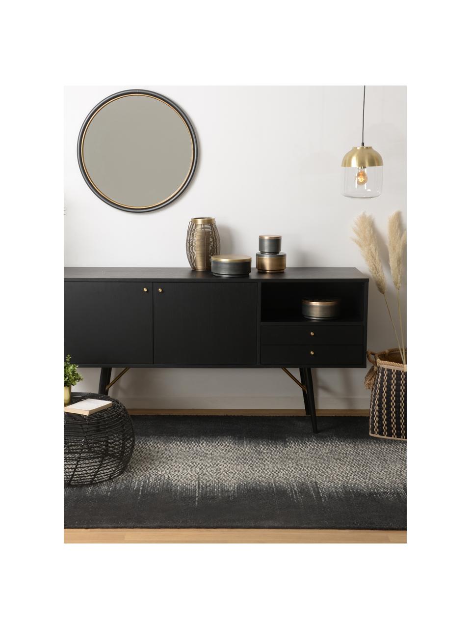 Credenza nera con ante Verona, Gambe: metallo verniciato a polv, Nero, ottone, Larg. 160 x Alt. 45 cm