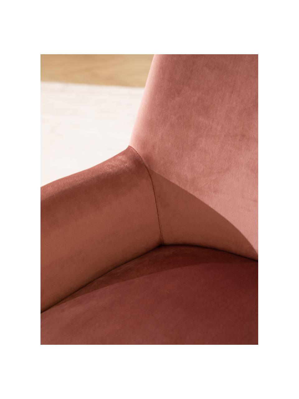 Poltrona in velluto rosa Adeline, Rivestimento: velluto di poliestere, Gambe: legno di quercia, Struttura: legno di pino, Velluto rosa antico, Larg. 60 x Prof. 67 cm