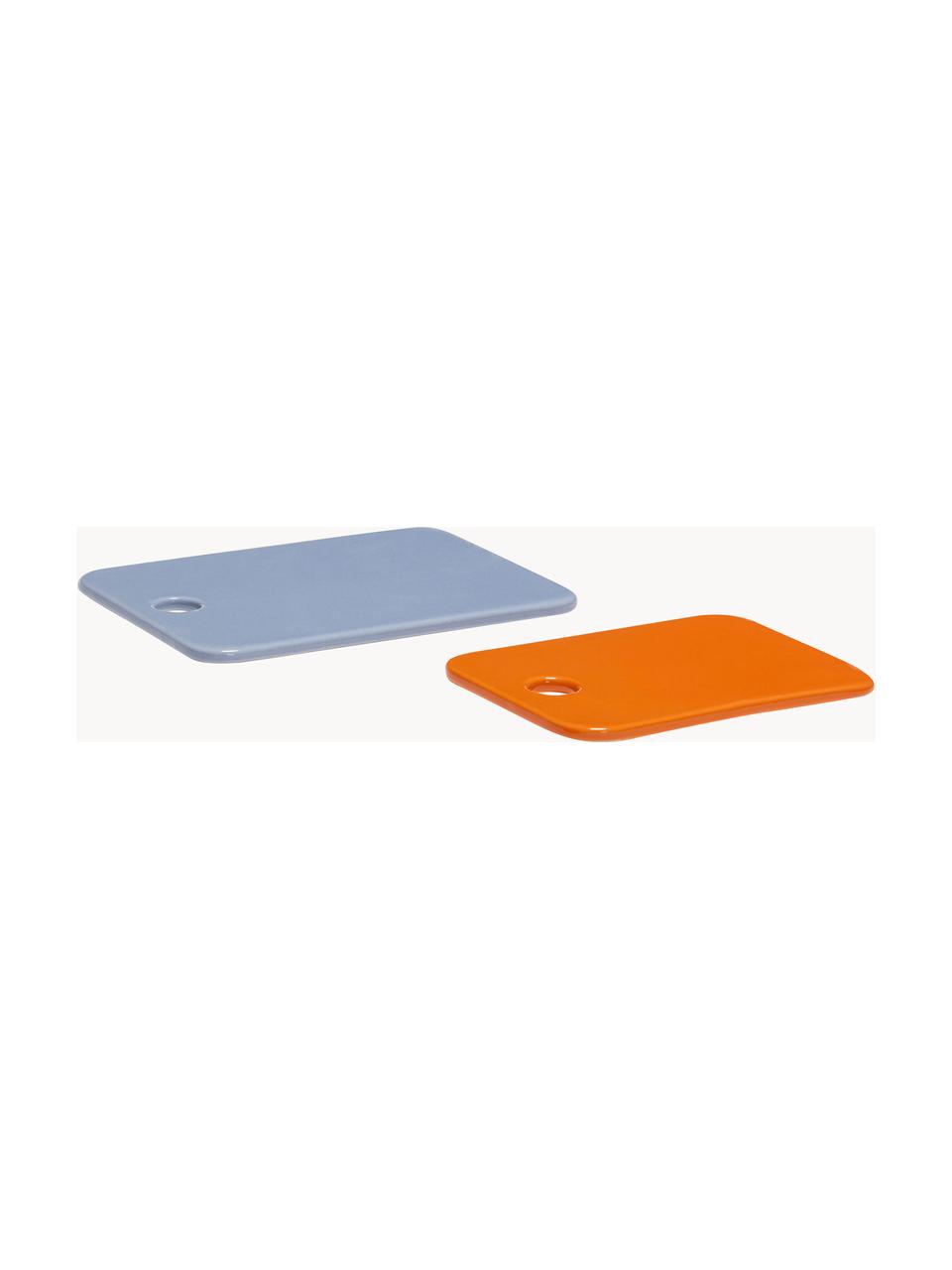 Handgefertigte Servierplatten Amare, 2er-Set, Steinpulver, Hellblau, Orange, Set mit verschiedenen Grössen