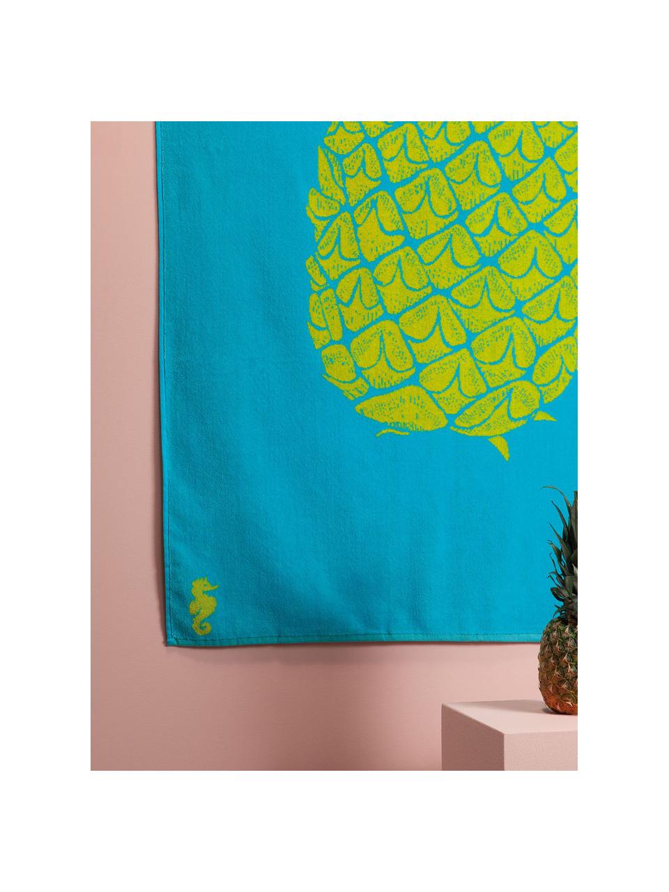 Serviette de plage Ananas, Bleu ciel, jaune