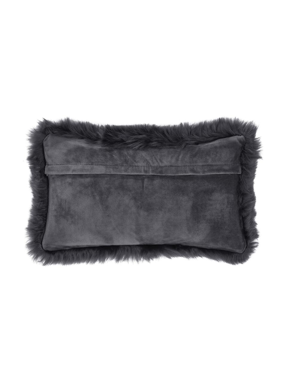 Housse de coussin rectangulaire imitation fourrure Mathilde, Gris foncé, larg. 30 x long. 50 cm