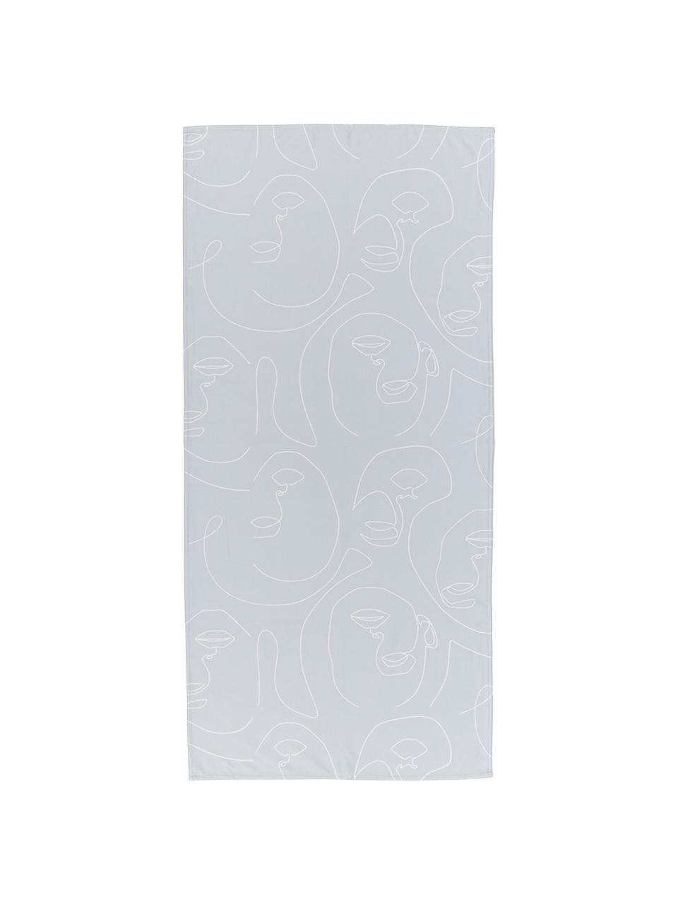 Serviette de plage légère à imprimé abstrait Faces, 55 % polyester, 45 % coton très léger grammage, 340  g/m², Gris, blanc, larg. 70 x long. 150 cm