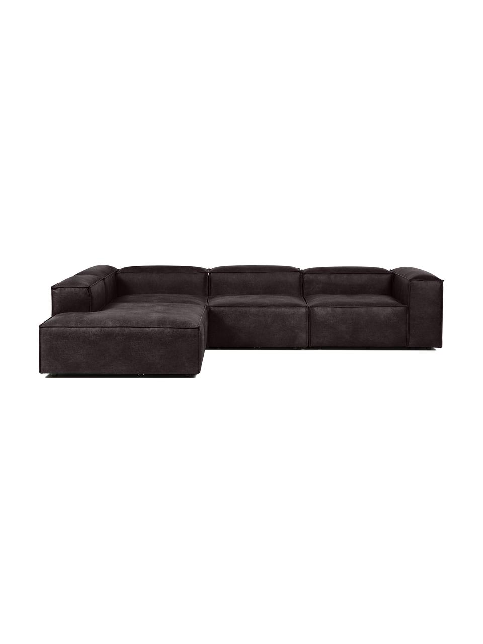 Divano angolare componibile XL in pelle riciclata Lennon, Rivestimento: pelle riciclata (70 % pel, Rivestimento: imbottitura in schiuma co, Pelle grigio marrone, Larg. 329 x Alt. 68 cm, angolo a sinistra