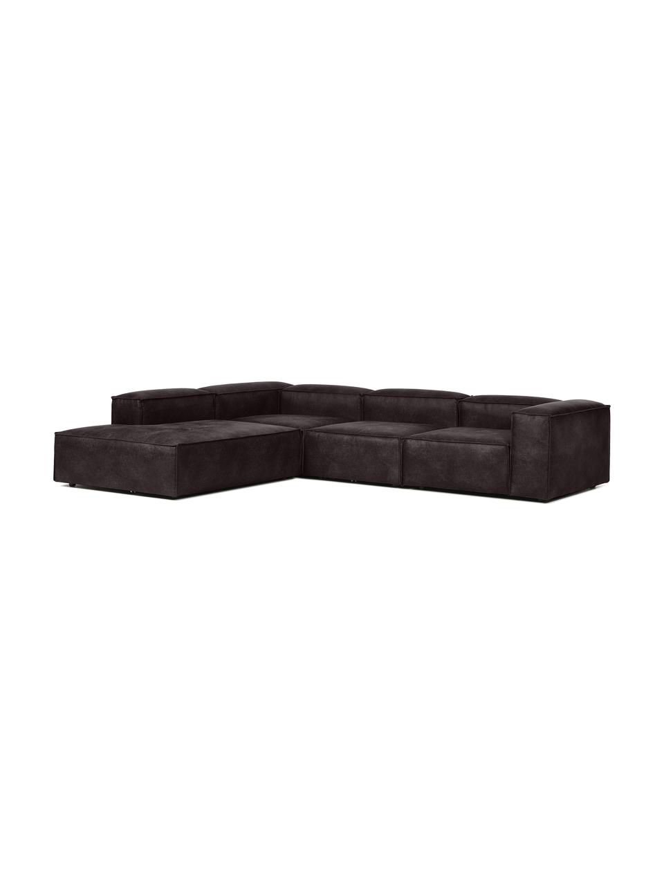 Narożna sofa modułowa XL ze skóry z recyklingu Lennon, Tapicerka: skóra z recyklingu (70% s, Stelaż: lite drewno, sklejka, Nogi: tworzywo sztuczne, Szarobrązowa skóra, S 329 x W 68 cm, prawostronna