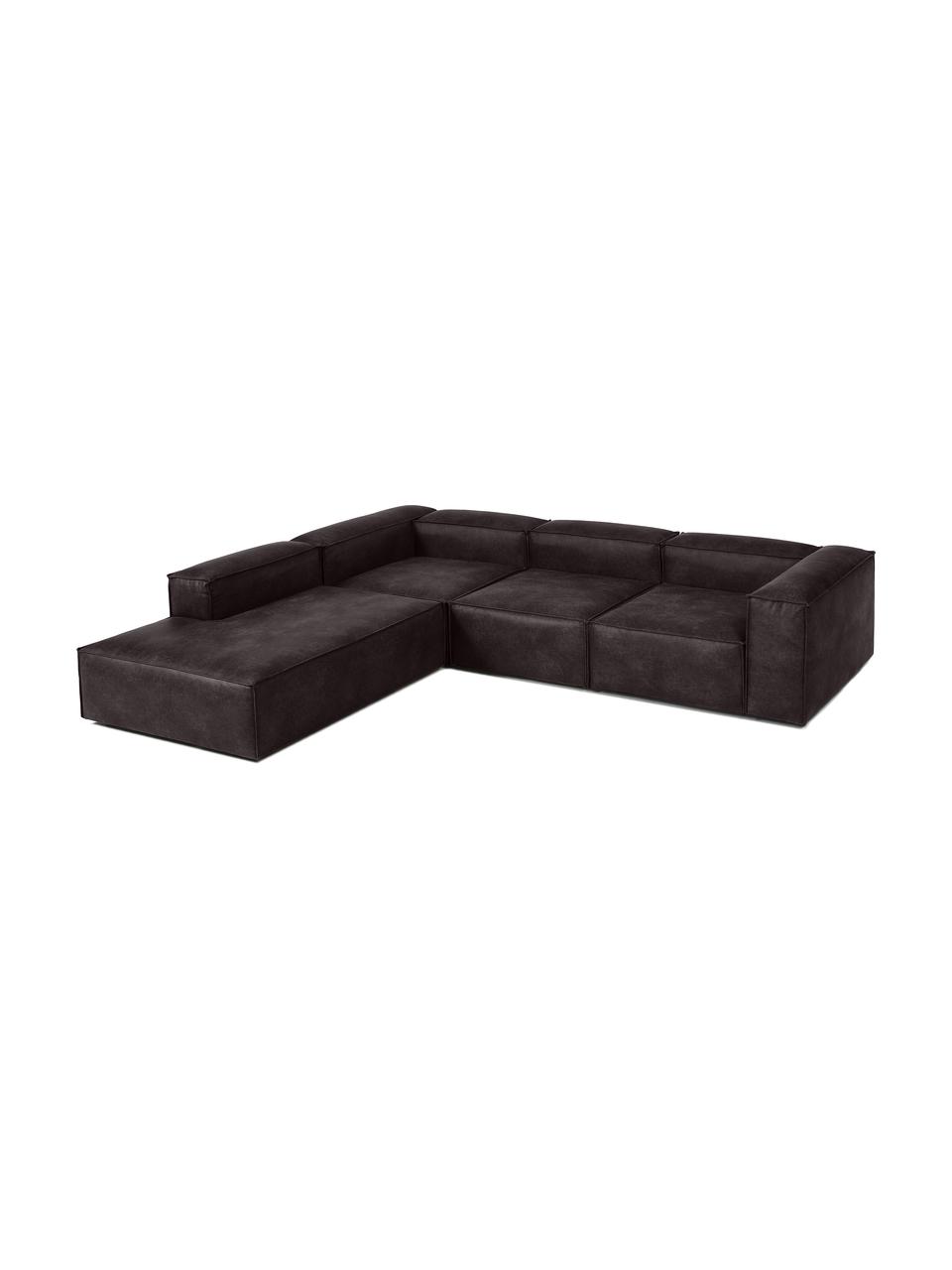 Narożna sofa modułowa XL ze skóry z recyklingu Lennon, Tapicerka: skóra z recyklingu (70% s, Stelaż: lite drewno, sklejka, Nogi: tworzywo sztuczne, Szarobrązowa skóra, S 329 x W 68 cm, prawostronna