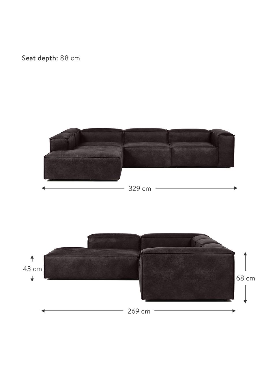 Narożna sofa modułowa XL ze skóry z recyklingu Lennon, Tapicerka: skóra z recyklingu (70% s, Stelaż: lite drewno, sklejka, Nogi: tworzywo sztuczne, Szarobrązowa skóra, S 329 x W 68 cm, prawostronna