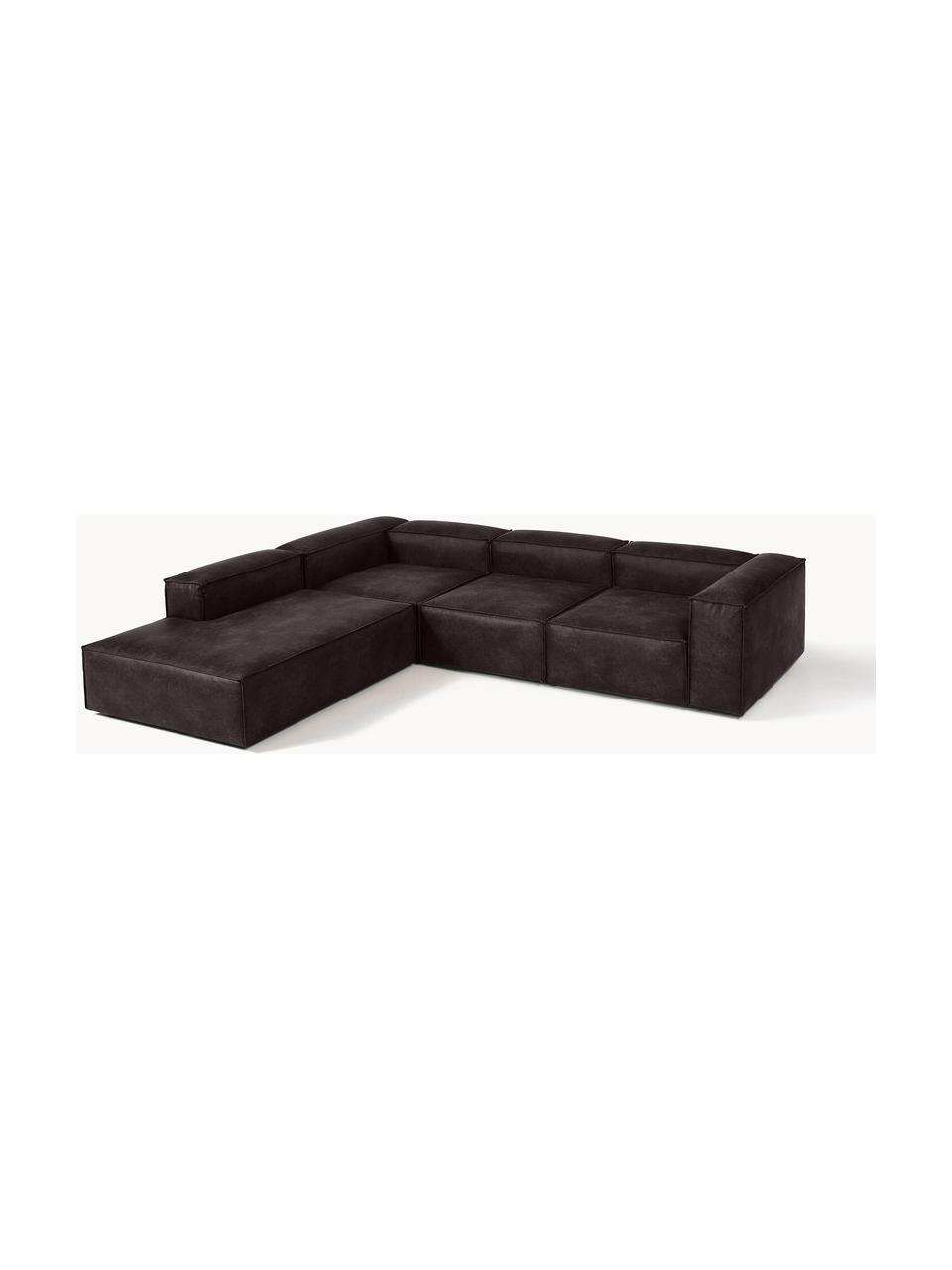 Modulares XL-Ecksofa Lennon aus recyceltem Leder, Bezug: Recyceltes Leder (70 % Le, Gestell: Massives Holz, Sperrholz, Füße: Kunststoff, Leder Taupe, B 329 x T 269 cm, Eckteil links