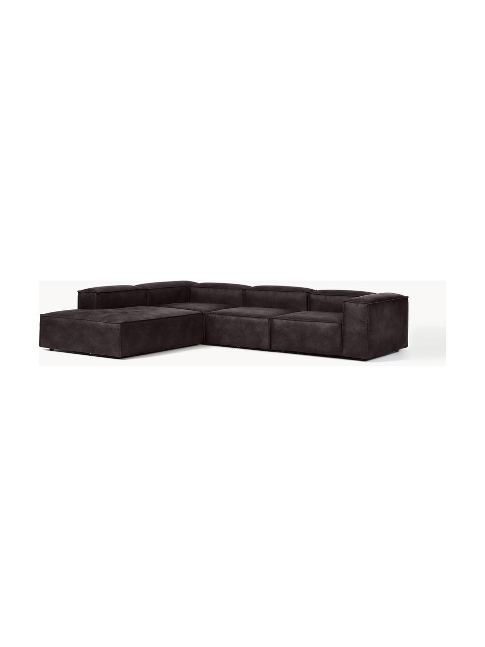 Modulares XL-Ecksofa Lennon aus recyceltem Leder, Bezug: Recyceltes Leder (70 % Le, Gestell: Massives Holz, Sperrholz, Füße: Kunststoff, Leder Taupe, B 329 x T 269 cm, Eckteil links